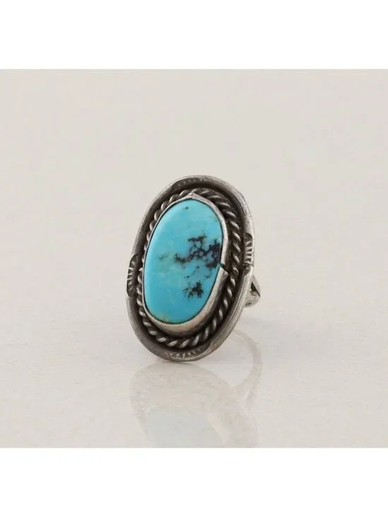 Sterling Silver Natural Turquoise Ring Size 4 1/4 Teen, Pinky - Picture 4 of 6